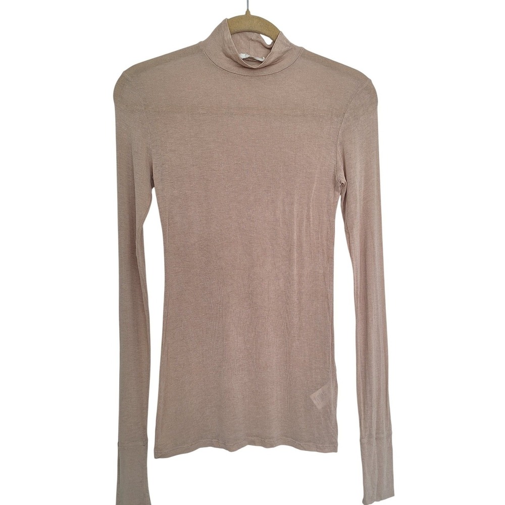 Marcella NYC Eloise Sheer Turtleneck Top XS Brown Anthracite Minimalist